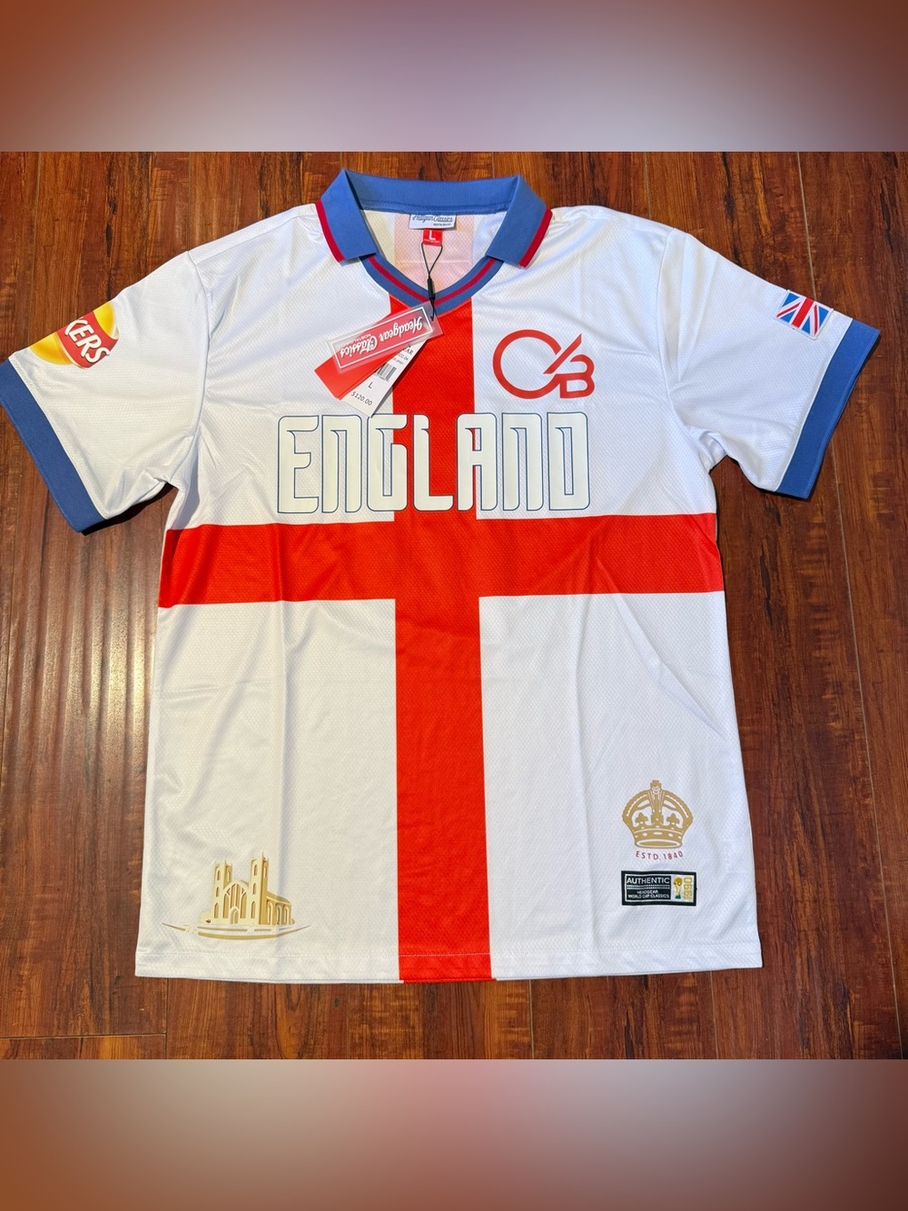 England Jersey Mens Sz Lrg Wht Soccer Headgear Classics 1990 World Cup #10 New!